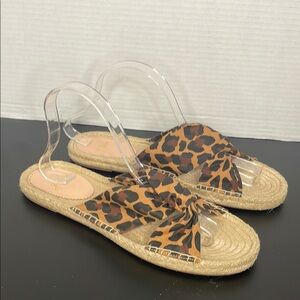 J Crew Sandals Womens 10 Brown Espadrilles Leopard Print Flat Casual Career Boho